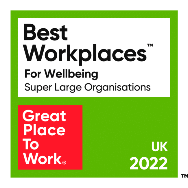 Best Workplace for Wellbeing award - Great Place to Work UK 2022